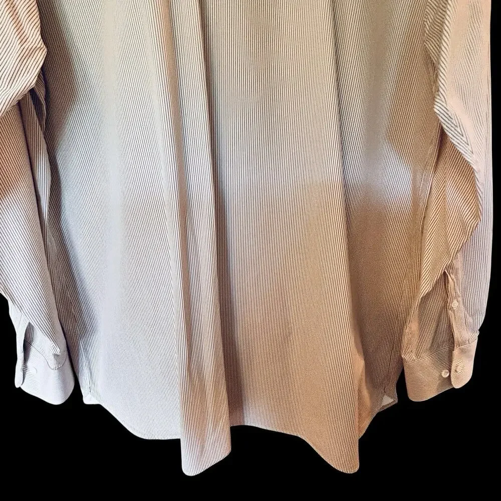 Banana Republic Men's Tall Tailored Slim Fit Cotton Brown White Striped Shirt XL